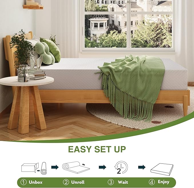 EGOHOME King Size Memory Foam Mattress, 12 Inch Bed Mattress in a Box with Cooling Green Tea Gel, Relieve Pressure with Medium Support, CertiPUR-US Certified, 80''L x 76''W, White
