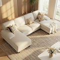 Homall Sectional U Shaped Sofa Couches for Living Room, Comfy Chenille 4 Seat Sofa Set with Removable Pillows, Lounge Chaise Upholstered Couch for for Apartment (Chenille, White)