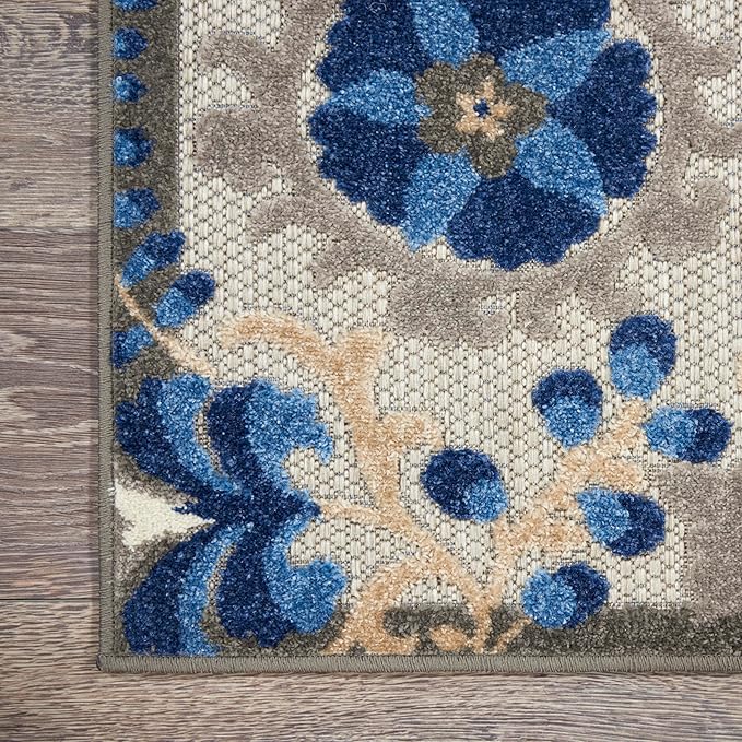 Nourison Home Aloha Natural Blue 7' x 10' Area Rug - Easy Clean, Non Shedding, Bed Room, Living Room, Dining Room, Kitchen (7' x 10')