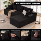 Cloud Sectional Sofa, Boneless Couch for Living Room, Modular Sectional Sofa with Deep Seat, Fluffy L-Shaped Comfy Couch with Right-Facing Chaise, No Assembly Required, Black