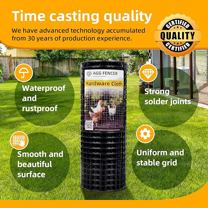 16in x 50ft Black Hardware Cloth 1 inch 16Ga PVC Coated Wire Mesh Vinyl Coated Fence, Welded Metal Chicken Wire Fencing Roll, Garden Plant Fencing, for Chicken Coop and Home Improvement