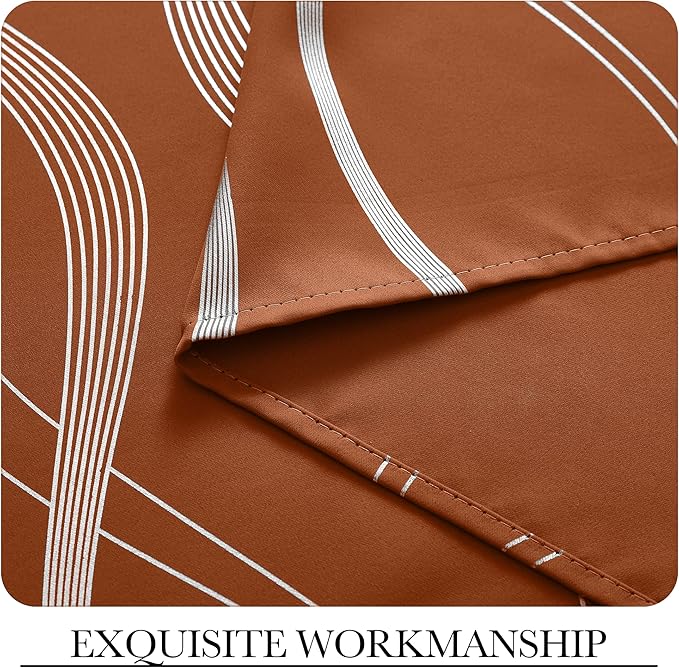NICETOWN Fall Burnt Orange Blackout Curtain Panels for Living Room, W52 x L72 inch, Soundproof Heat Blocking Wave Line Foil Print Design Window Treatments for Small Cafe, 2 Panels