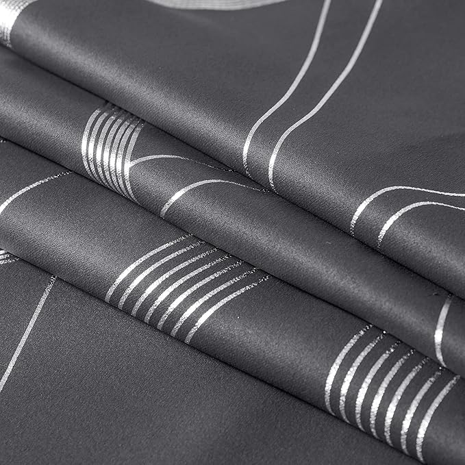 NICETOWN Bedroom Small Blackout Curtain Panels, Set of 2, 42 by 48 Inch,Grey, Window Treatment Thermal Insulated Solid Grommet Blackout Wave Line Foil Print Design Curtains for Kitchen, Cafe, Loft