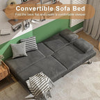 Shahoo Modern Upholstered Convertible Folding Futon Sofa Bed with Removable Armrests, Metal Legs, 2 Cup Holders for Living Room, Grey