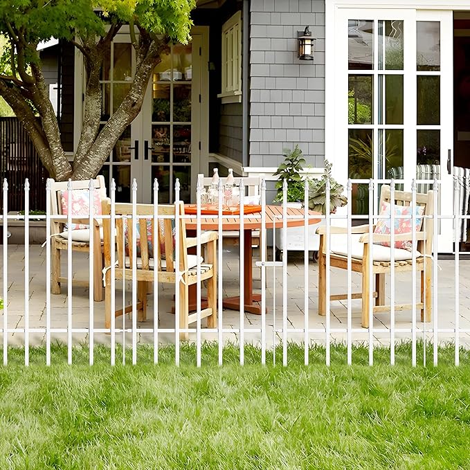 Metal Decorative Garden Fence 36" H x 28" W (5 Panels, Total Length 11.6 feet), Metal Border Folding Fence, Landscape Fencing Dog Fence Pet Fence for Flower Bed, Yard, Animal Barrier (White)