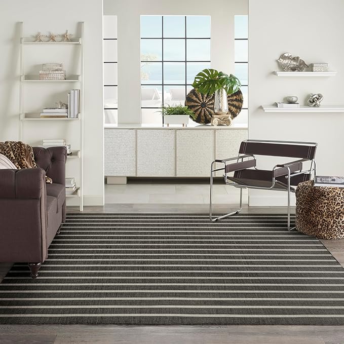 Nourison Home Positano Black Ivory 9' x 12' Area Rug - Easy Clean, Non Shedding, Bed Room, Living Room, Dining Room, Kitchen (9' x 12')