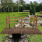 VINGLI 7.5 ft Garden Bridge, Arch Walkway Wooden Bridge with Safety Rails Stained Finished, Decorative Landscaping Footbridge for Koi Pond, Dry Creek Bed, Garden Pathway or Rustic Wedding Decor