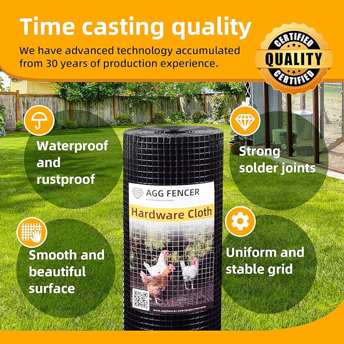 24in x 50ft Black Hardware Cloth 1/2 inch 19Ga PVC Coated Wire Mesh Vinyl Coated Fence, Welded Metal Chicken Wire Fencing Roll, Garden Plant Fencing, for Chicken Coop and Home Improvement