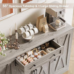 Buffet Cabinet with Storage, 55" Large Sideboard Storage Cabinet with Drawer, 4 Doors and Shelves, Modern Farmhouse Coffee Bar Table Kitchen Island Credenza for Kitchen, Entryway, Dining, Living Room