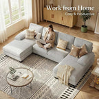 Homall Modular Sectional U Shaped Sofa Couches for Living Room, Comfy Linen Fabric 4 Seat Sofa Set with Removable Pillows, Lounge Chaise Upholstered Couch for for Apartment (Loop Yarn, Pearl Gray)