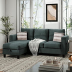 JAMFLY Convertible L-Shaped Sectional Sofa with Reversible Storage Ottoman, 3-Seat Modern Fabric Couch for Living Room, Small Space Apartment Sofa with Side Pockets & Firm Cushions, Grey Linen