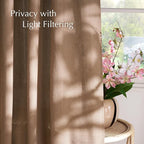 NICETOWN Gold Brown Linen Curtains for Kitchen, Thick Flax Small Window Treatments Semi Sheer Privacy Assured with Light Through for Cafe/Bathroom, W55 x L84, 2 Panels