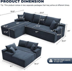 Cloud Sectional Couch, Boneless Sofa for Living Room, Modular Sectional Sofa with Deep Seat, Fluffy Comfy Couch with L-Shaped Chaise, No Assembly Required, Navy Blue