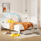 Rosahqnda upholstered bed frame with flower-shaped headboard, bed frame, single bed, petal bed, teen bed