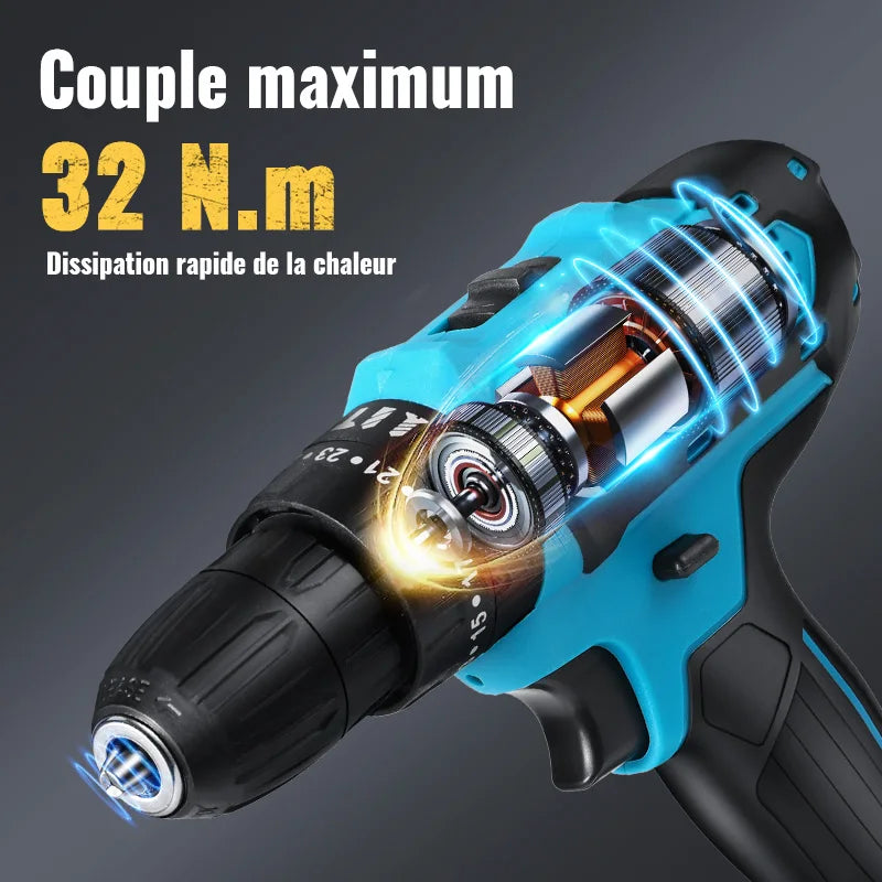 1350rpm Speed Cordless Impact Drill High-power Rechargeable Electric Drill Lithium Battery Multifunctional Screwdriver