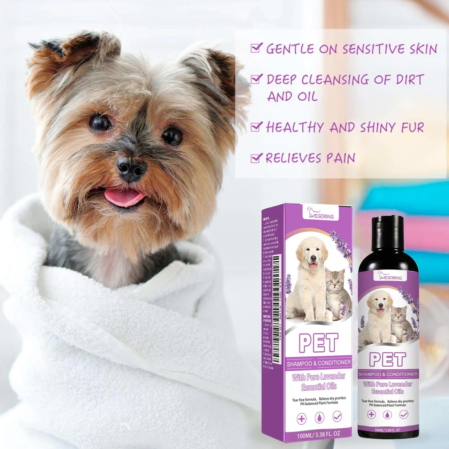 Yegbong 100ml Pet Shampoo - Softens Fur, Soothes Itching & Lasts with Fragrance for Dogs & Cats | AlluCanFind