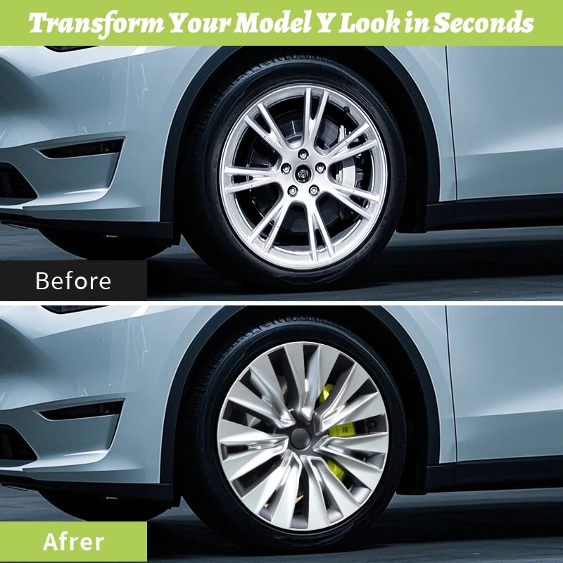 4PCS Hubcap for Model Y 2020-2024 19 Inch New Turbine Style Silver Black Cover Hub Cap Replacement Wheel Cap Design for Tesla