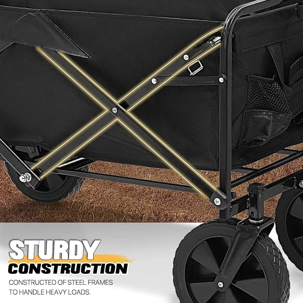 PowerHaul Folding Wagon,550LB/5.3 Cu. Ft., Heavy-Duty Design, All-Terrain Wheels, BLACK