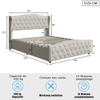 160x200cm Upholstered Double Bed, Hydraulic Bed with Backrest Headboard and Slatted Frame, with Storage Space, Velvet, Beige
