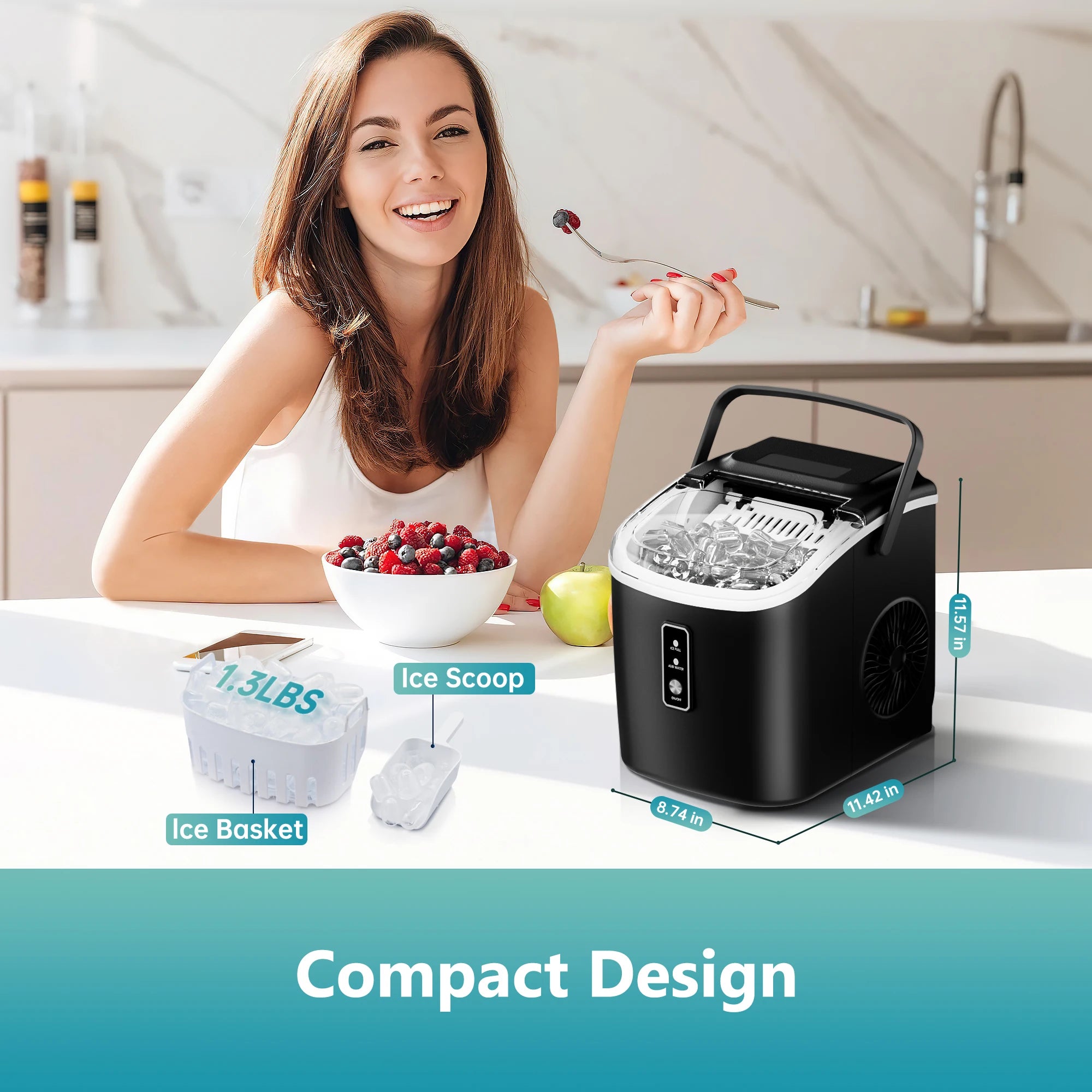 Vibekio Portable Ice Machine 9 Cubes in 6 Mins Ice Maker Machine 26.5lbs/Day Auto-Cleaning Countertop for Home Kitchen Camping