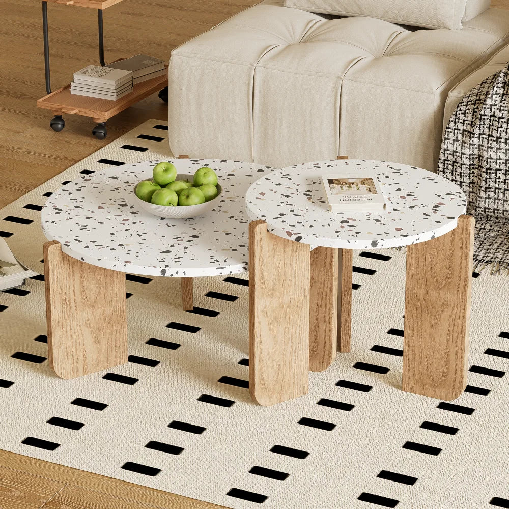 Coffee table set of 2 bedroom set table side table balcony set set living room living room table and balcony modern composite coffee table White + wood color