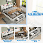 Wooden Aura 160*200cm Double Bed storage Bed with USB Charging and LED Lighting Linen model Grey No Mattress