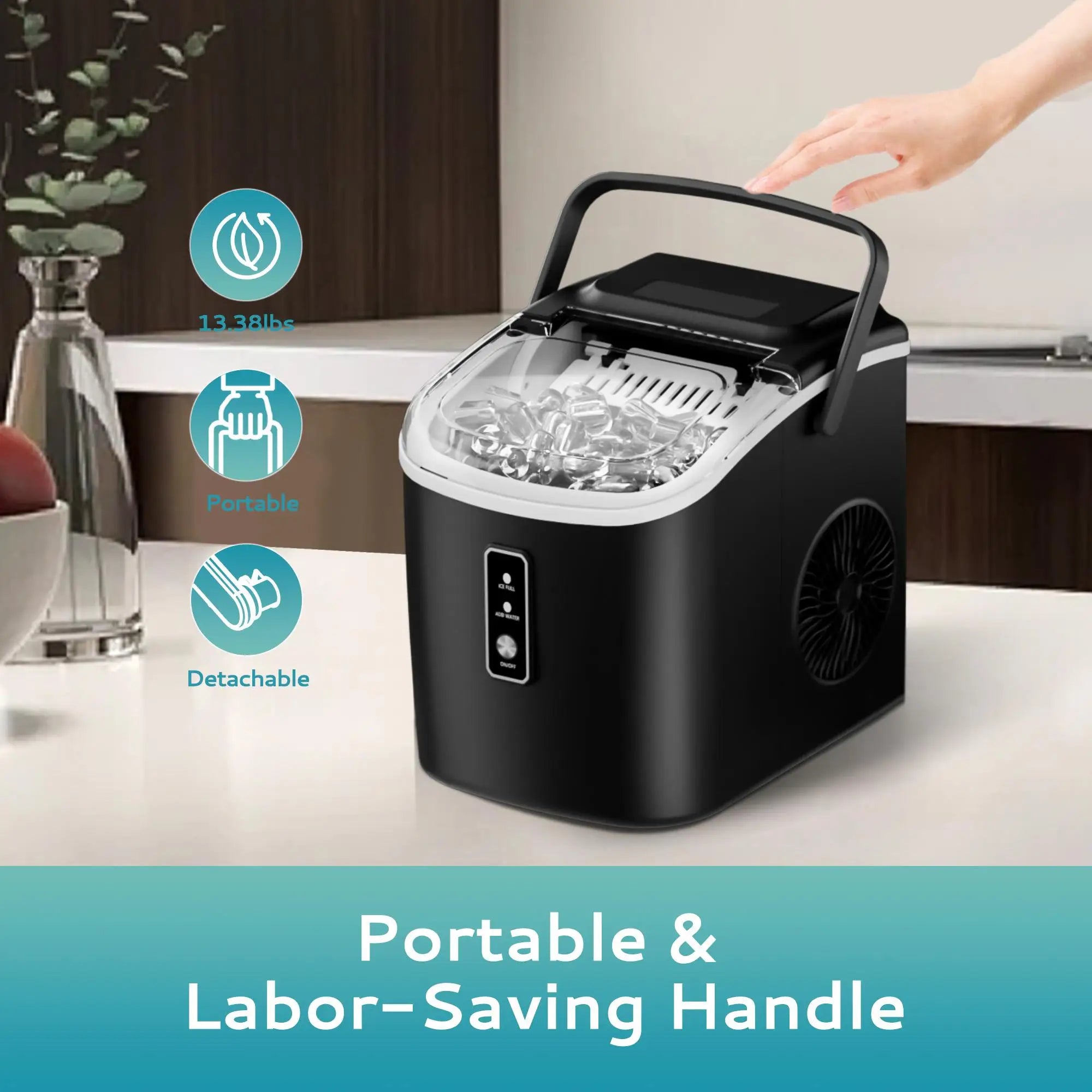 ICYGLEE Portable Ice Machine 9 Cubes in 6 Mins Ice Maker Machine 26.5lbs/Day Auto-Cleaning Countertop for Home Kitchen Camping