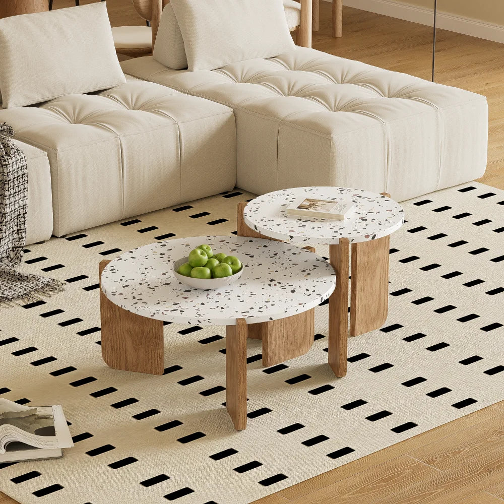 Coffee table set of 2 bedroom set table side table balcony set set living room living room table and balcony modern composite coffee table White + wood color