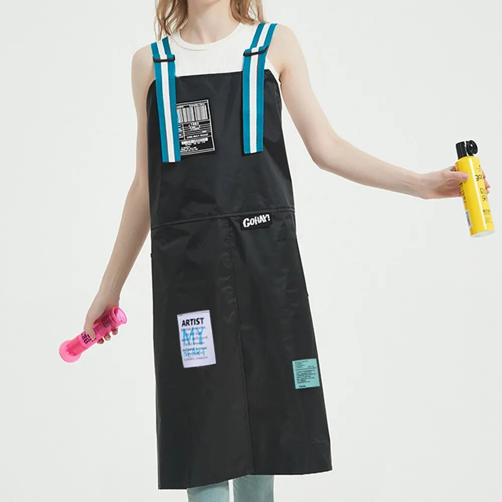 New Trendy Aprons Waterproof Oil Resistant 2 Bags Bibs Coffee Shop Hairdresser Slit Overall Chef Adjustable Nail Salon Apron