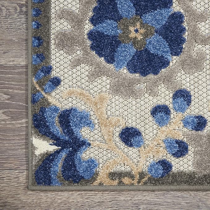 Nourison Home Aloha Natural Blue 2'3" x 12' Area Rug - Easy Clean, Non Shedding, Bed Room, Living Room, Dining Room, Kitchen (12' Runner)