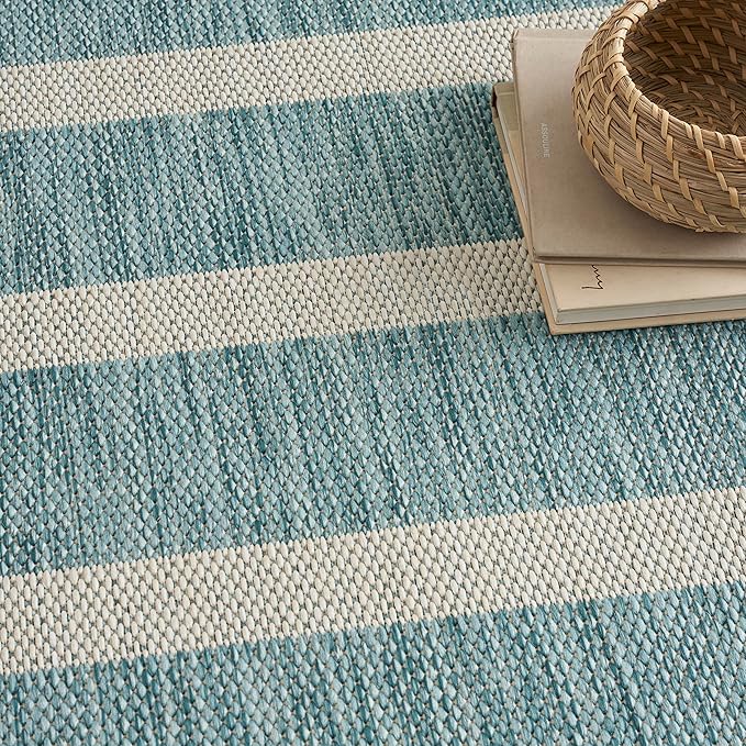 Nourison Home Positano Aqua Ivory 9' x 12' Area Rug - Easy Clean, Non Shedding, Bed Room, Living Room, Dining Room, Kitchen (9' x 12')
