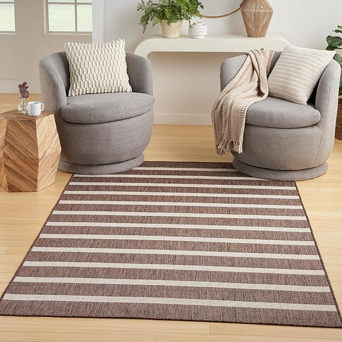 Nourison Home Positano Indoor/Outdoor Natural Ivory 7' x 10' Area Rug, Easy Cleaning, Non Shedding, Bed Room, Living Room, Dining Room, Deck, Backyard, Patio (7x10)
