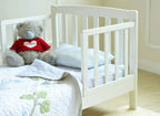 mcc direct White Solid Wooden Junior Toddler Kids Bed Montana with Foam Mattress and Safety Wooden Barrier (147 x 87.5 cm)