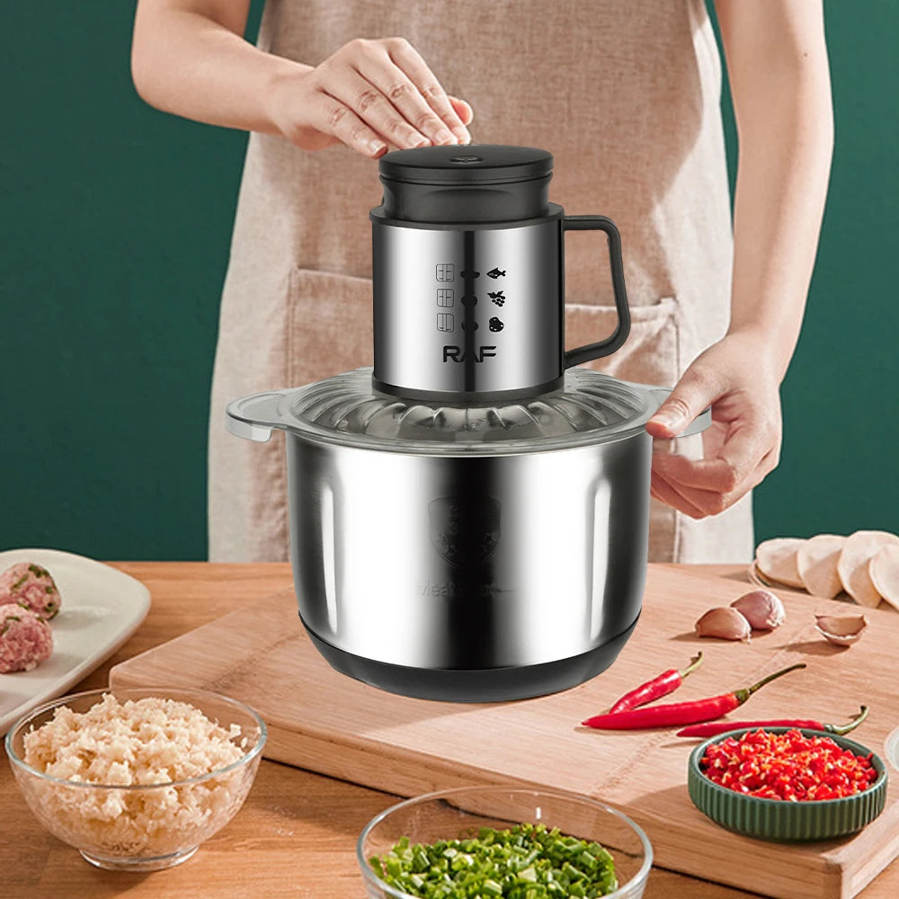 5L Large Capacity 1000W Electric Food Processor Chopper Stainless Steel Steel Meat Meat Grinder Mincer display devices