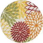 Nourison Home Aloha Indoor/Outdoor Red Multi Colored 5'3" x Round Area Rug, Tropical, Botanical, Easy Cleaning, Non Shedding, Bed Room, Living Room, Dining Room, Deck, Backyard, Patio (5 Round)