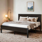 HOOMIC Bed Frame with Wooden Headboard, Metal Platform Bed with Strong Mattress Foundation, No Box Spring Needed,