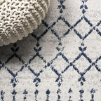 JONATHAN Y Boho Vintage Diamond Cream/Navy Indoor Area Rug 4X6 ft, Moroccan Hype for Living Room, Bedroom, Kitchen, Office, Easy-Cleaning, High Traffic, Pet-Friendly, Non-Shedding (MOH101F-4)