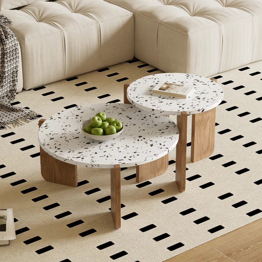 Coffee table set of 2 bedroom set table side table balcony set set living room living room table and balcony modern composite coffee table White + wood color