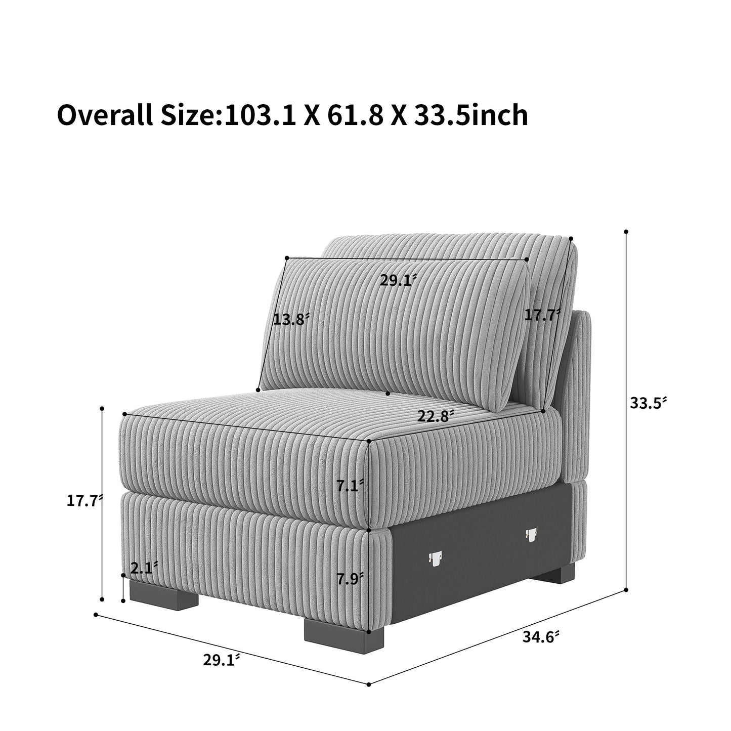 Anajqaqia Modular Sofa Sofa with Cushions, Corner Sofa with Wide Armrests, U-shaped Cord Fabric Sofa