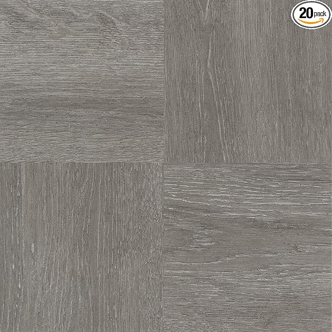 Nexus Self Adhesive 12-Inch Vinyl Floor Tiles, 20 Tiles - 12" x 12", Charcoal Grey Wood Pattern - Peel & Stick, DIY Flooring for Kitchen, Dining Room, Bedrooms & Bathrooms by Achim Home Decor