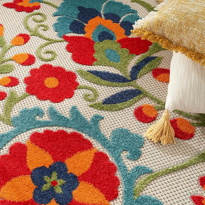 Nourison Home Aloha Multicolor 9' x 12' Area Rug - Easy Clean, Non Shedding, Bed Room, Living Room, Dining Room, Kitchen (9' x 12')