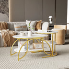 Anajqaqia Round Coffee Table set of 2, Modern Sofa Table, Side Table with Metal Frame, Marble Texture Design, for Living Room