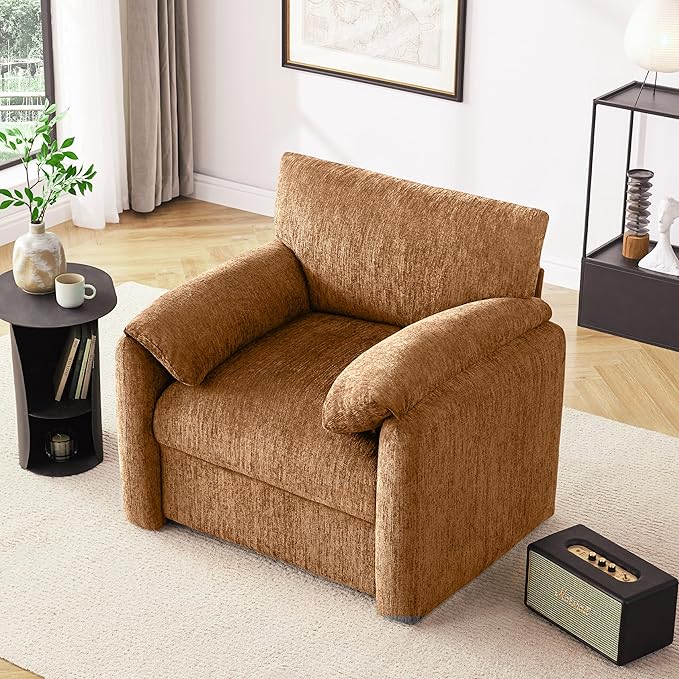 Chenille Oversized Armchair, 38.6'" Wide Accent Chairs for Living Room & Bedroom Modern Lounge Chair, Upholstered Mid-Century Reading Chair (Rustic Bronzing Cloth, 2 Pack)