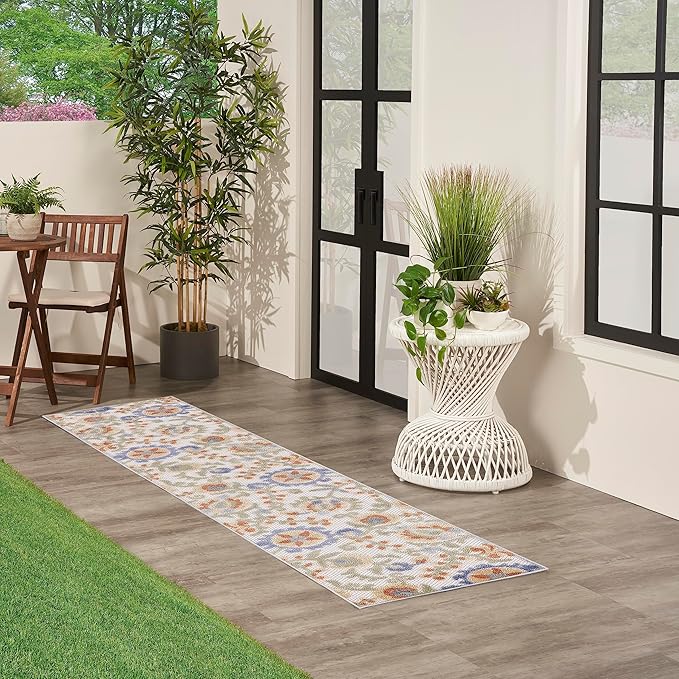 Nourison Home Aloha Ivory Blue 2'3" x 8' Area Rug - Easy Clean, Non Shedding, Bed Room, Living Room, Dining Room, Kitchen (8' Runner)