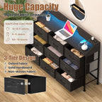 Dresser for Bedroom, 9 Drawers Dresser with LED Lights & Charging Station-Black