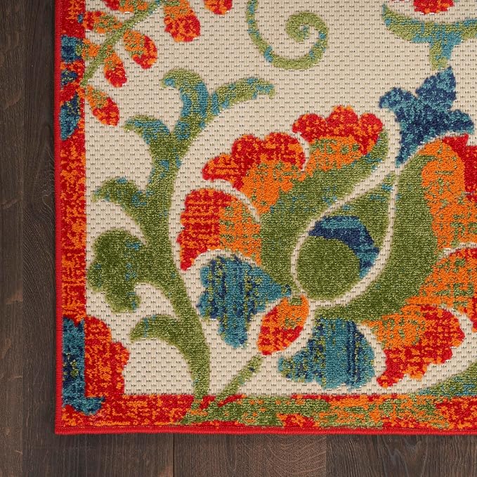 Nourison Home Aloha Red Multicolor 6' x 9' Area Rug - Easy Clean, Non Shedding, Bed Room, Living Room, Dining Room, Kitchen (6' x 9')