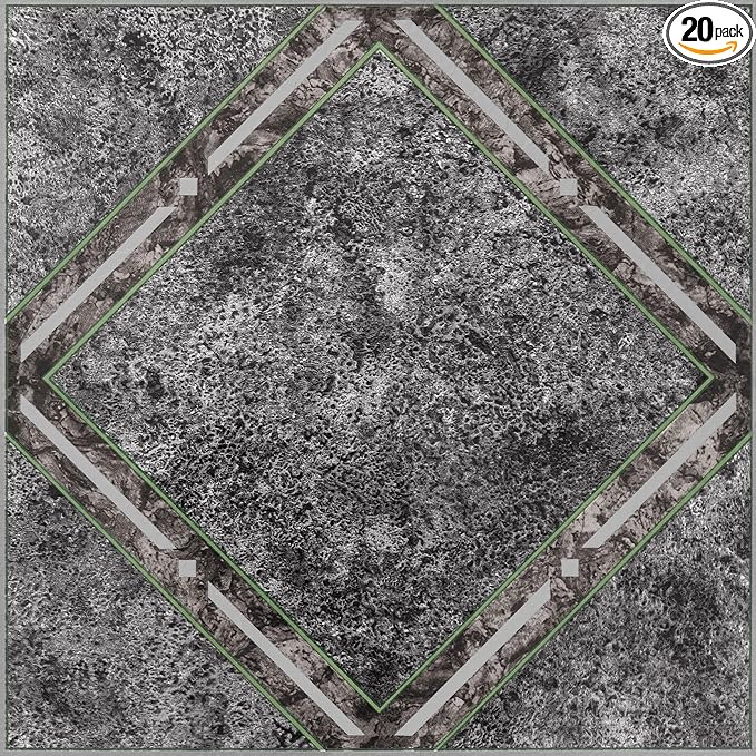 Nexus Self Adhesive 12-Inch Vinyl Floor Tiles, 20 Tiles - 12" x 12", Metallic Marble Diamond Pattern - Peel & Stick, DIY Flooring for Kitchen, Dining Room, Bedrooms & Bathrooms by Achim Home Decor
