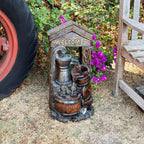 Alpine Corporation ZEN576S Outdoor Rustic Design Water Pump and Barrel Floor Fountain - Welcome Sign, 24 Inch Tall, Brown