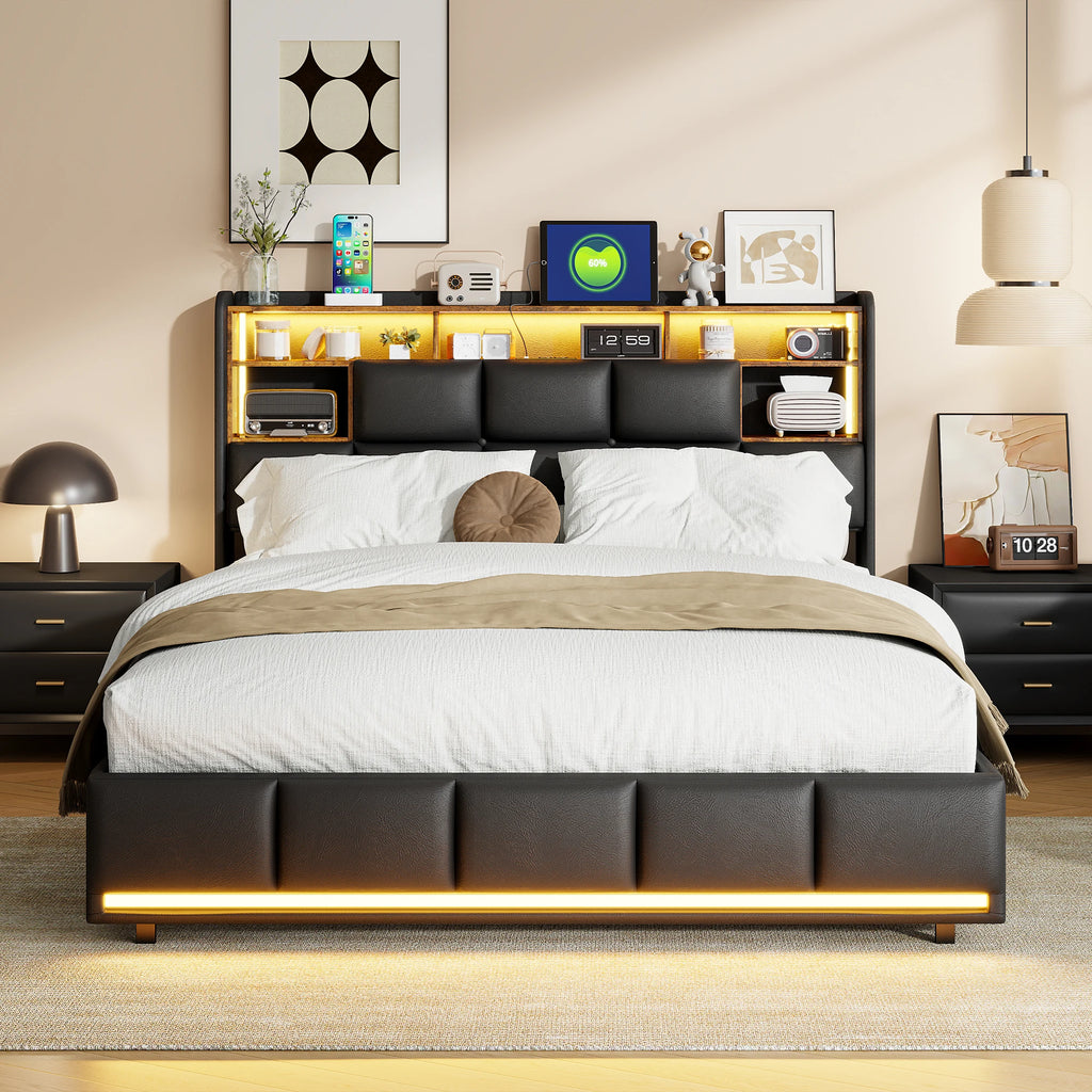 Wooden Aura Double bed, upholstery bed 140x200 cm, 160x200 cm, LED bed frame, bed frame and slatted frame, headboard, youth bed