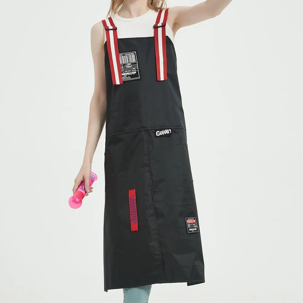 New Trendy Aprons Waterproof Oil Resistant 2 Bags Bibs Coffee Shop Hairdresser Slit Overall Chef Adjustable Nail Salon Apron
